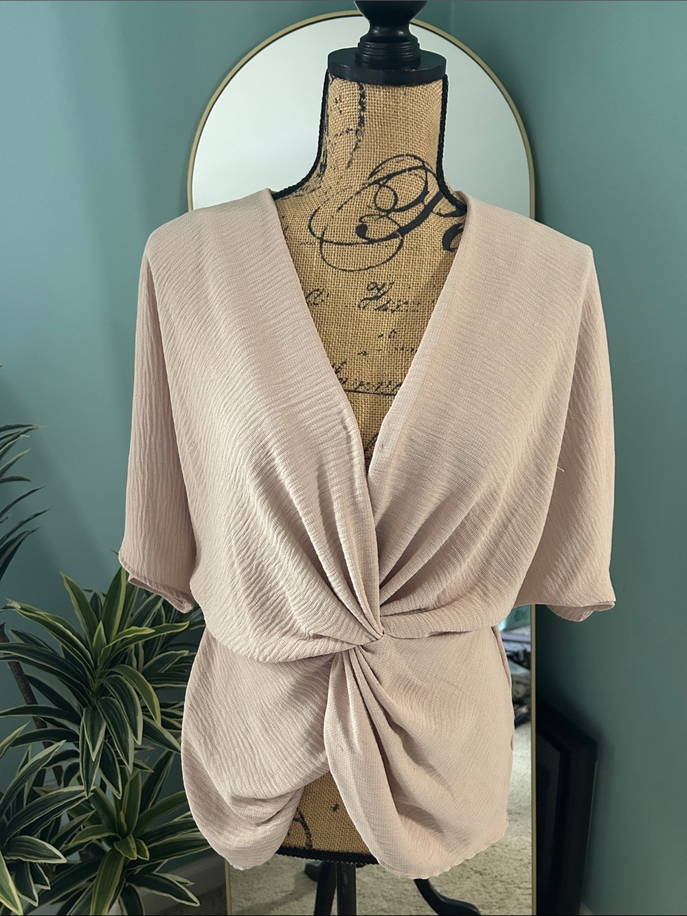 Vanilla Bay Twist-Front V-Neck Top - Light Blush